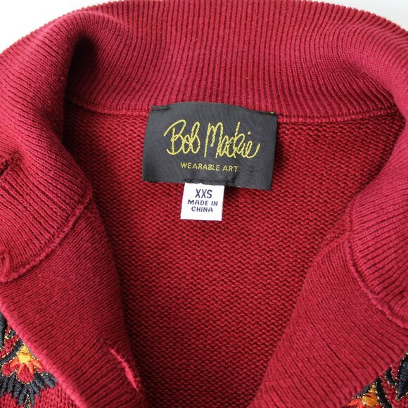 Bob Mackie Wearable Art floral embroidered womens cardigan sweater red XXS 2XS - Picture 6 of 8